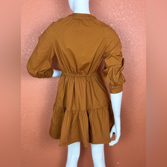 Astr The Label Ruched Flounce Shirtdress Long Sleeve Buttoned brown Small.  E32 - Picture 13 of 17